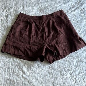 White Closet Brown Linen Shorts